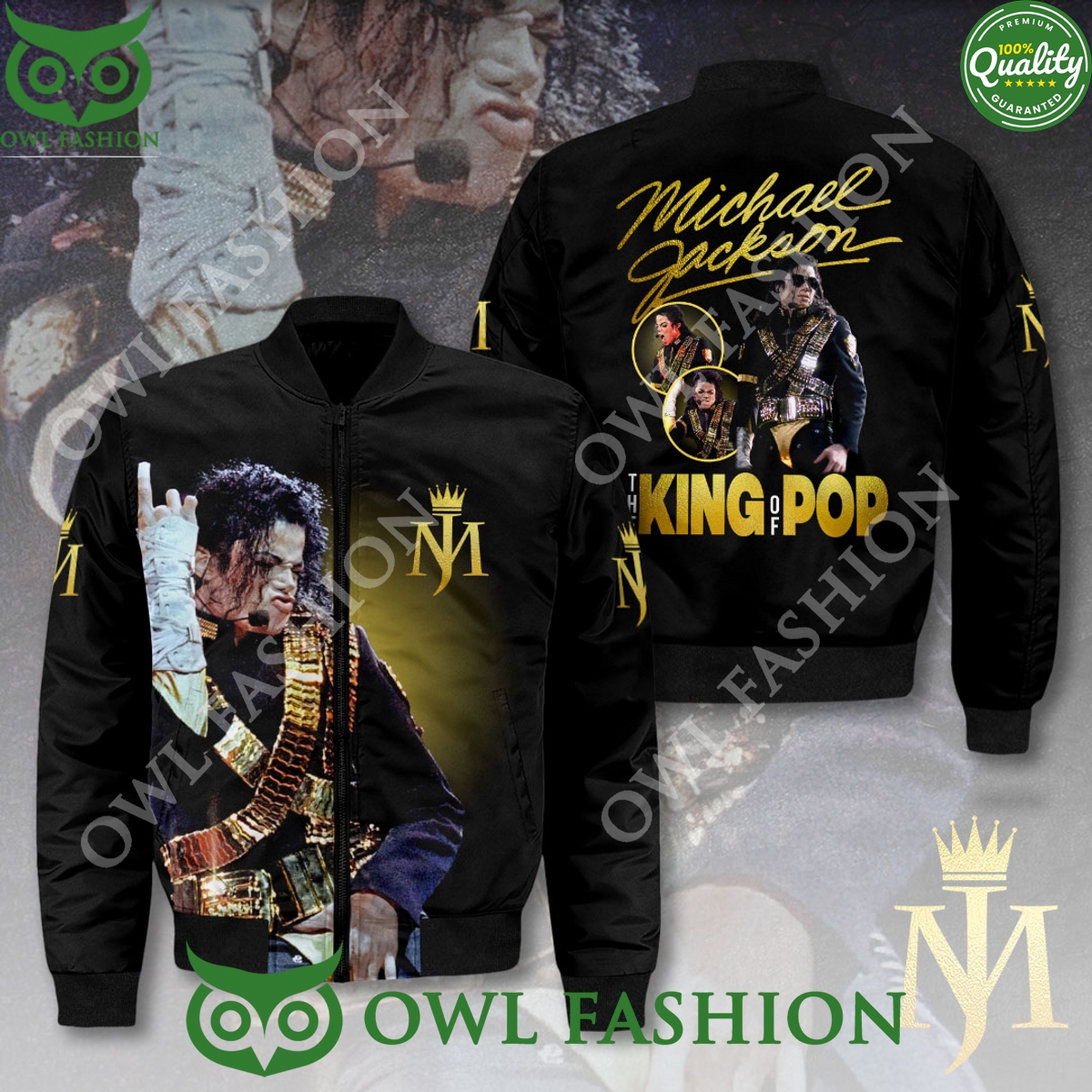 Michael Jackson The King of Pop Golden Line Black Bomber Jacket