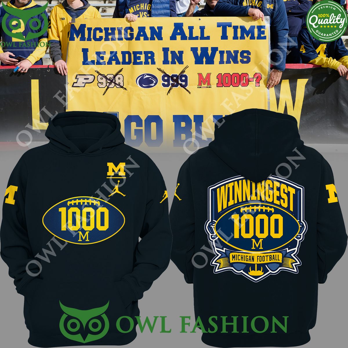 Michigan 1000 wins Wolverines Football NCAA Hoodie
