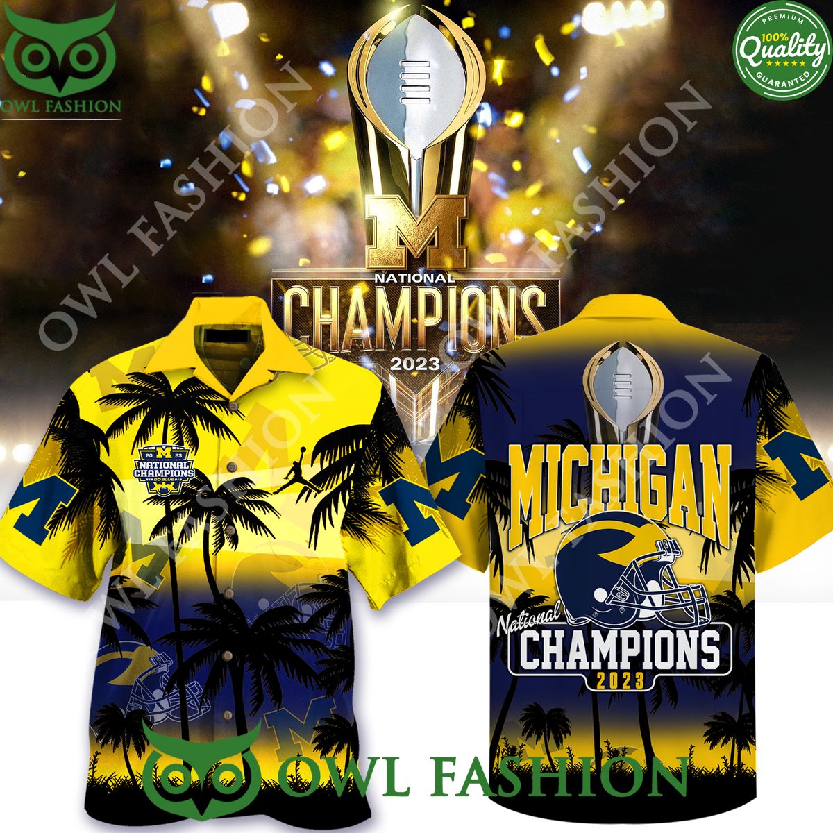 Michigan Wolverines football 2023 NATIONAL CHAMPIONS Yellow Hawaiian Shirt