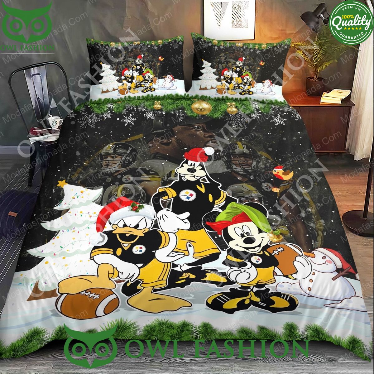 Mickey Donald Goofy NFL Pittsburgh Steelers Christmas Bedding Sets