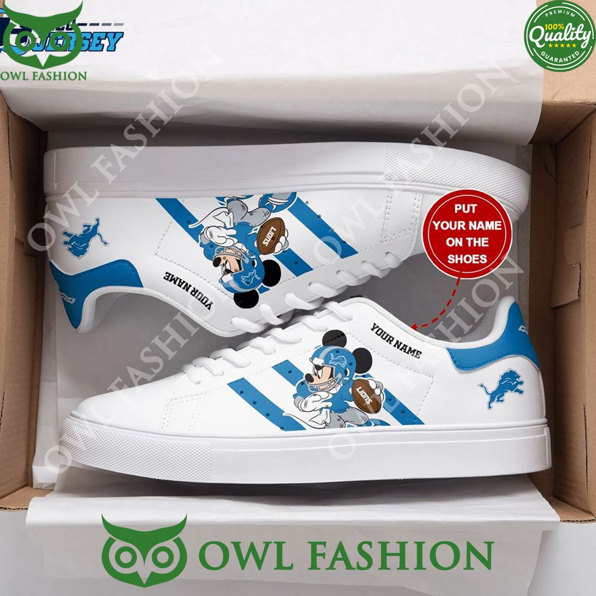 Mickey Mouse Detroit Lions Personalized Stan Smith NFL Shoes