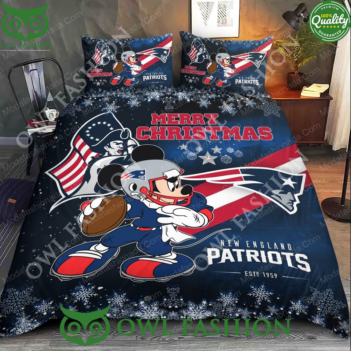Mickey Mouse NFL New England Patriots Christmas Bedding Sets