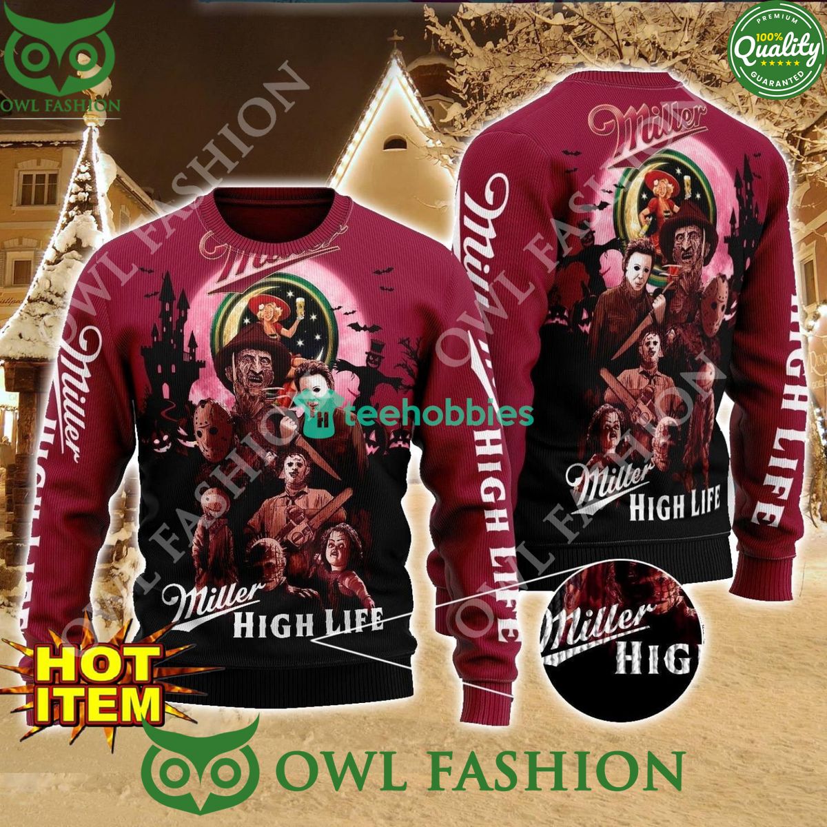 Miller High Life Horror Halloween Night 2024 Ugly Sweater