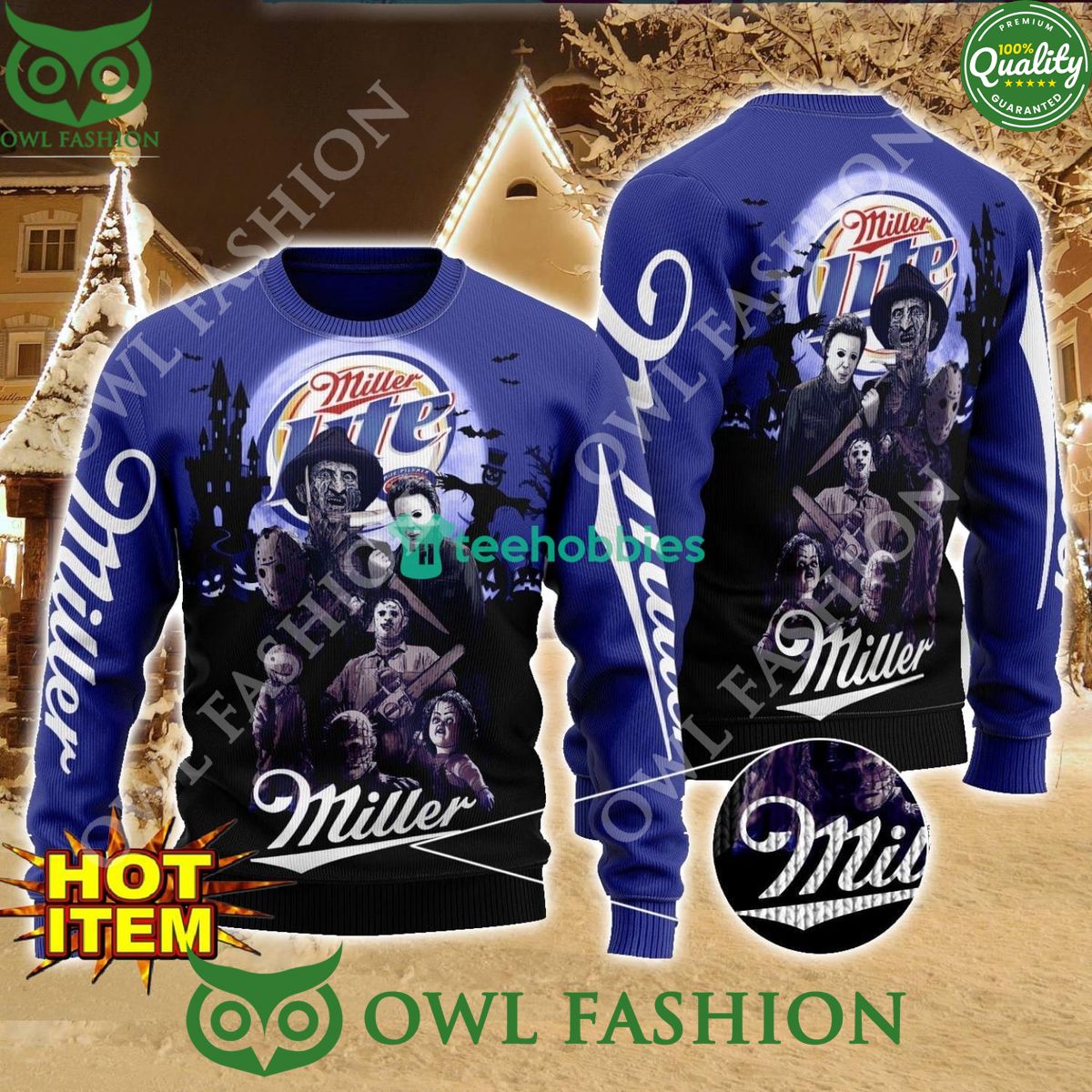 Miller Lite Horror Halloween Night 2024 Ugly Sweater