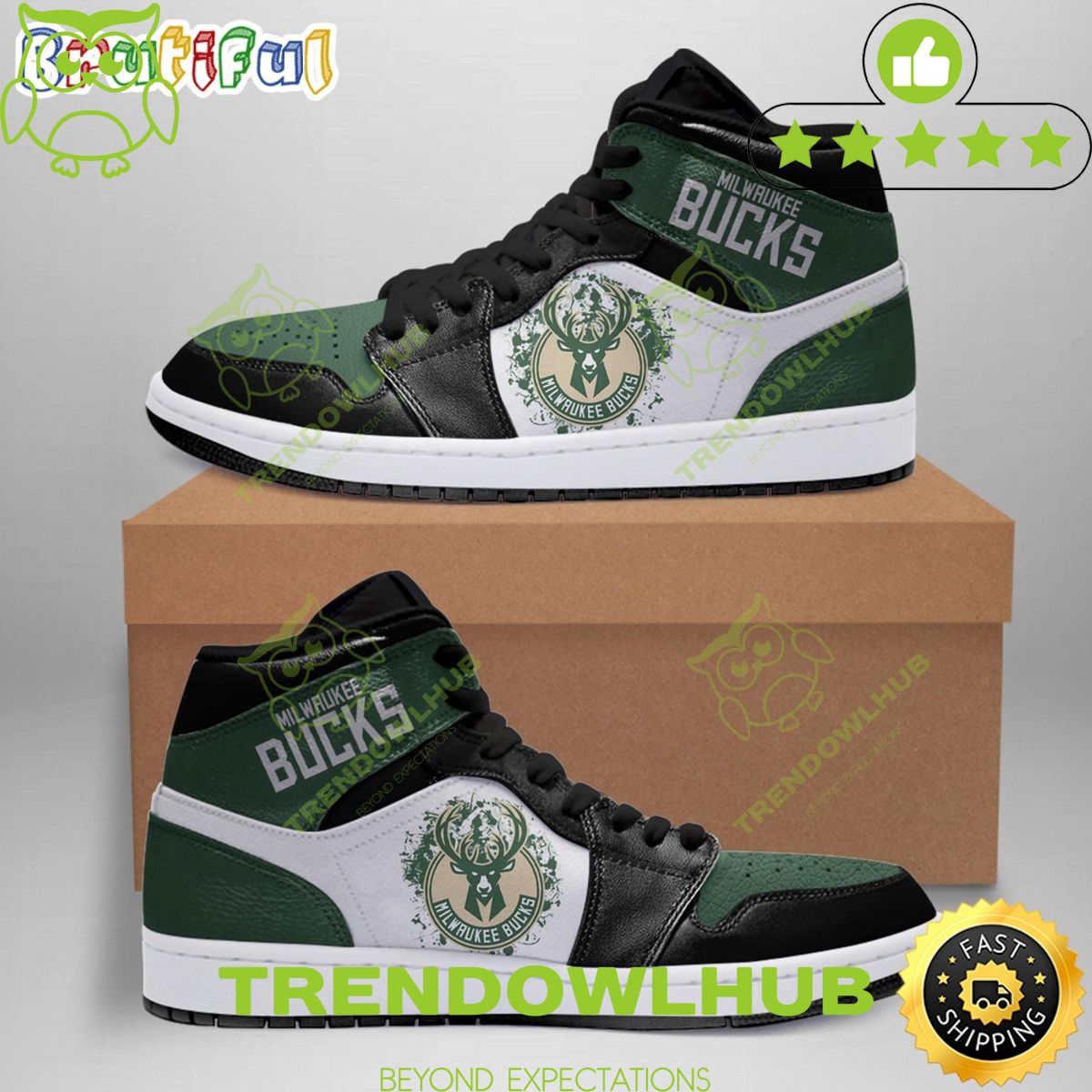 Milwaukee Bucks Green Black Air Jordan 1 High NBA Sneakers Classic