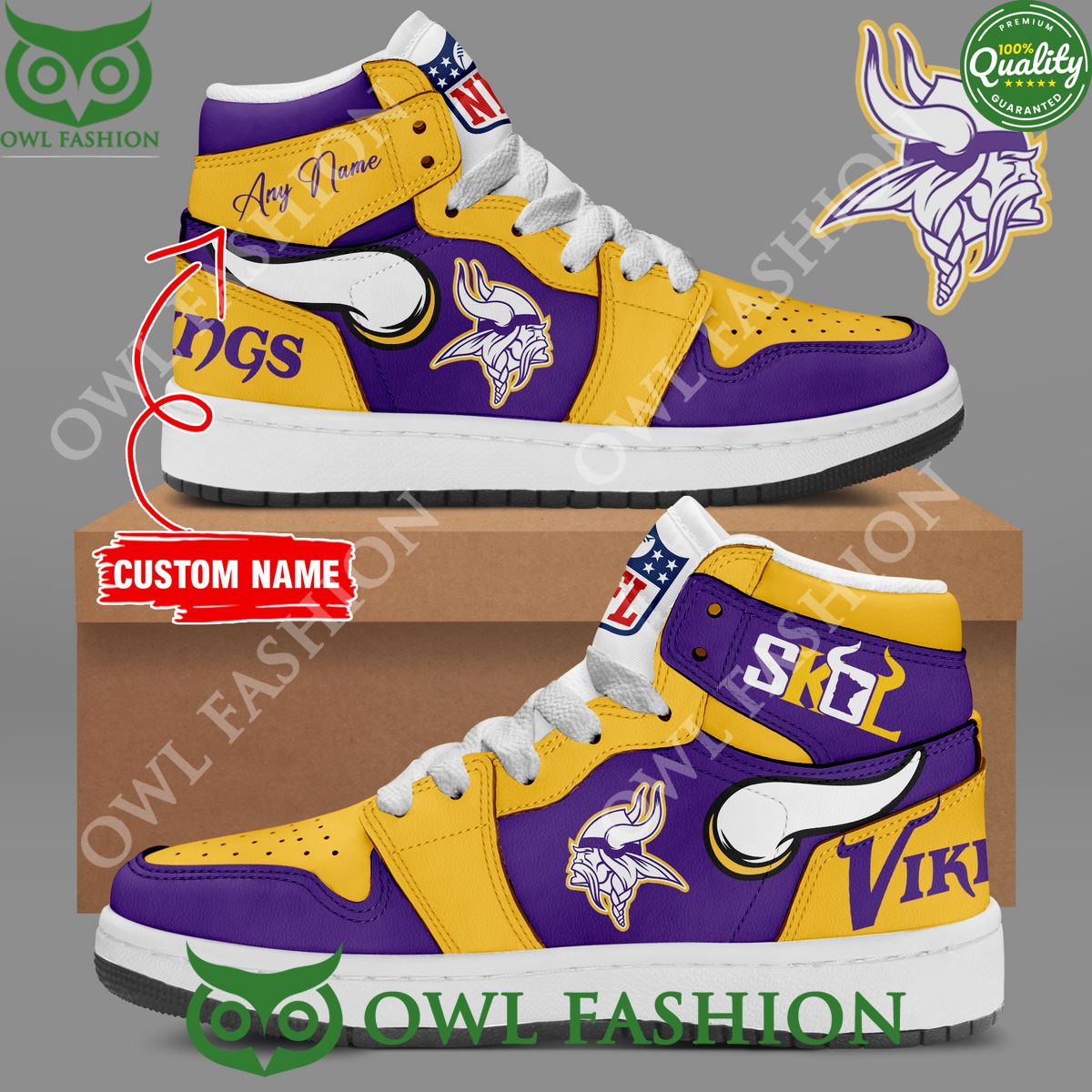 Minnesota Vikings NFL SKOL Air Jordan 1 Football Customized High Top shoes