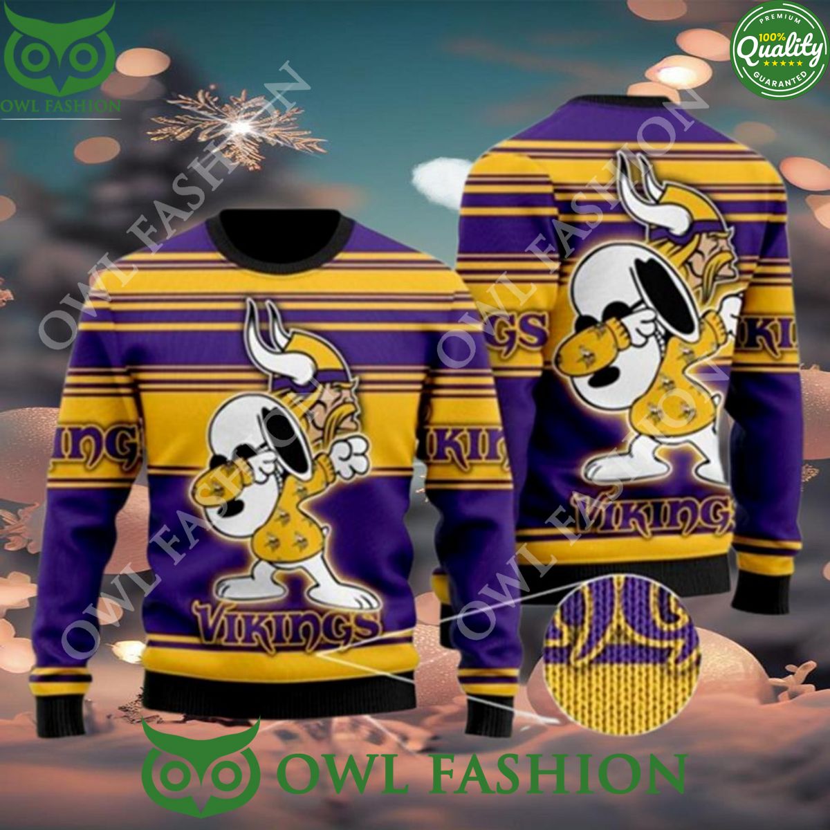 Minnesota Vikings NFL Snoopy Dabbing Ugly Christmas Sweater Jumper