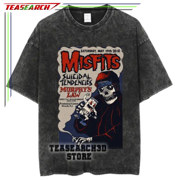 Misfits Band Skull Unisex Acid Wash Denim T-Shirt