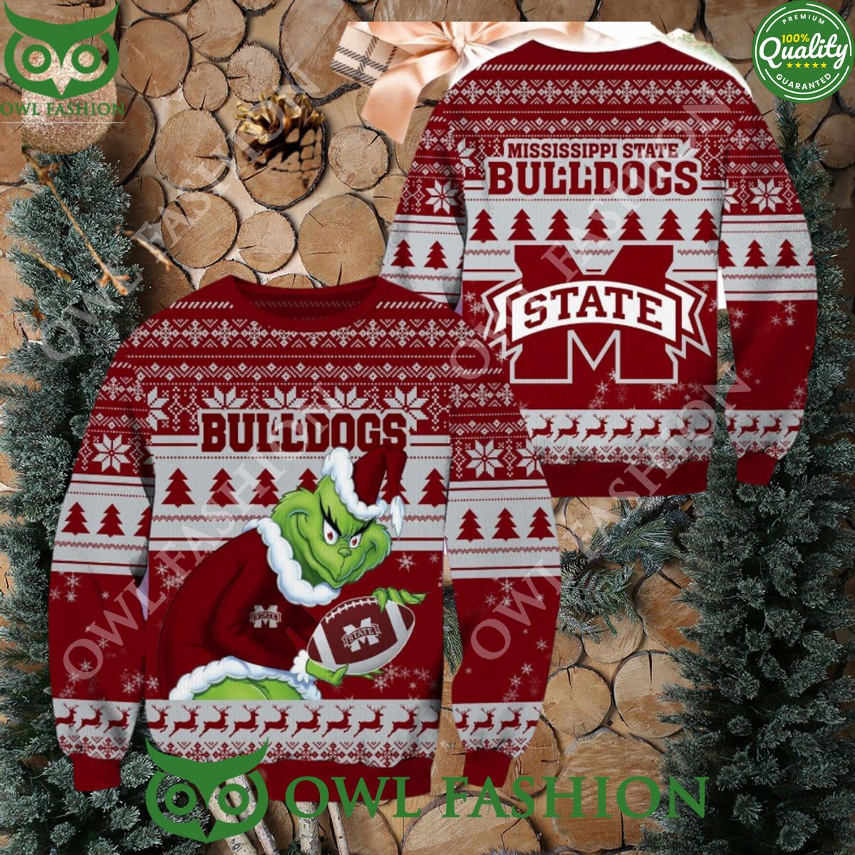 Mississippi State Bulldogs NCAA Grinch Hug Logo Ugly Christmas Sweater Jumper