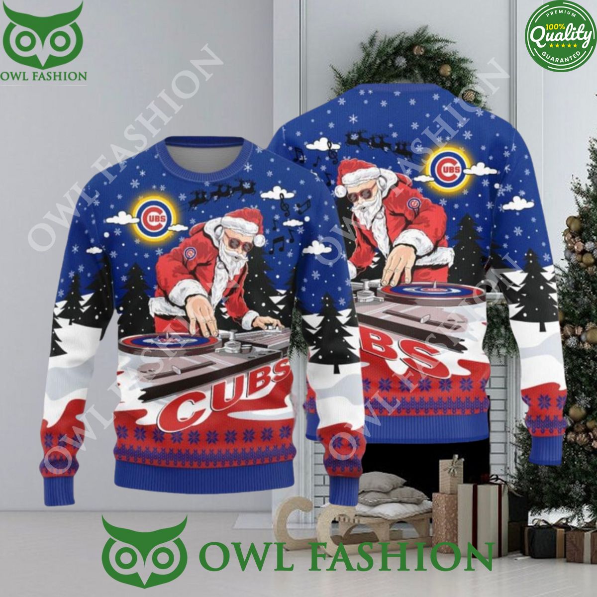 MLB Chicago Cubs Christmas Funny DJ Santa New Style Sweater