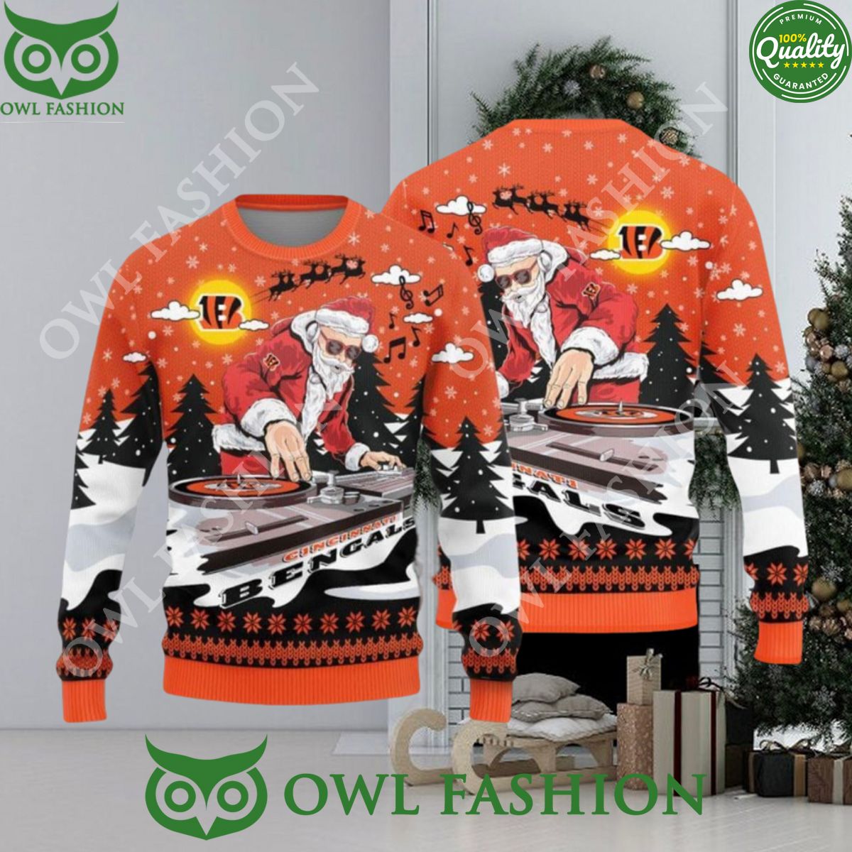 MLB Cincinnati Bengals Christmas Funny DJ Santa New Style Sweater