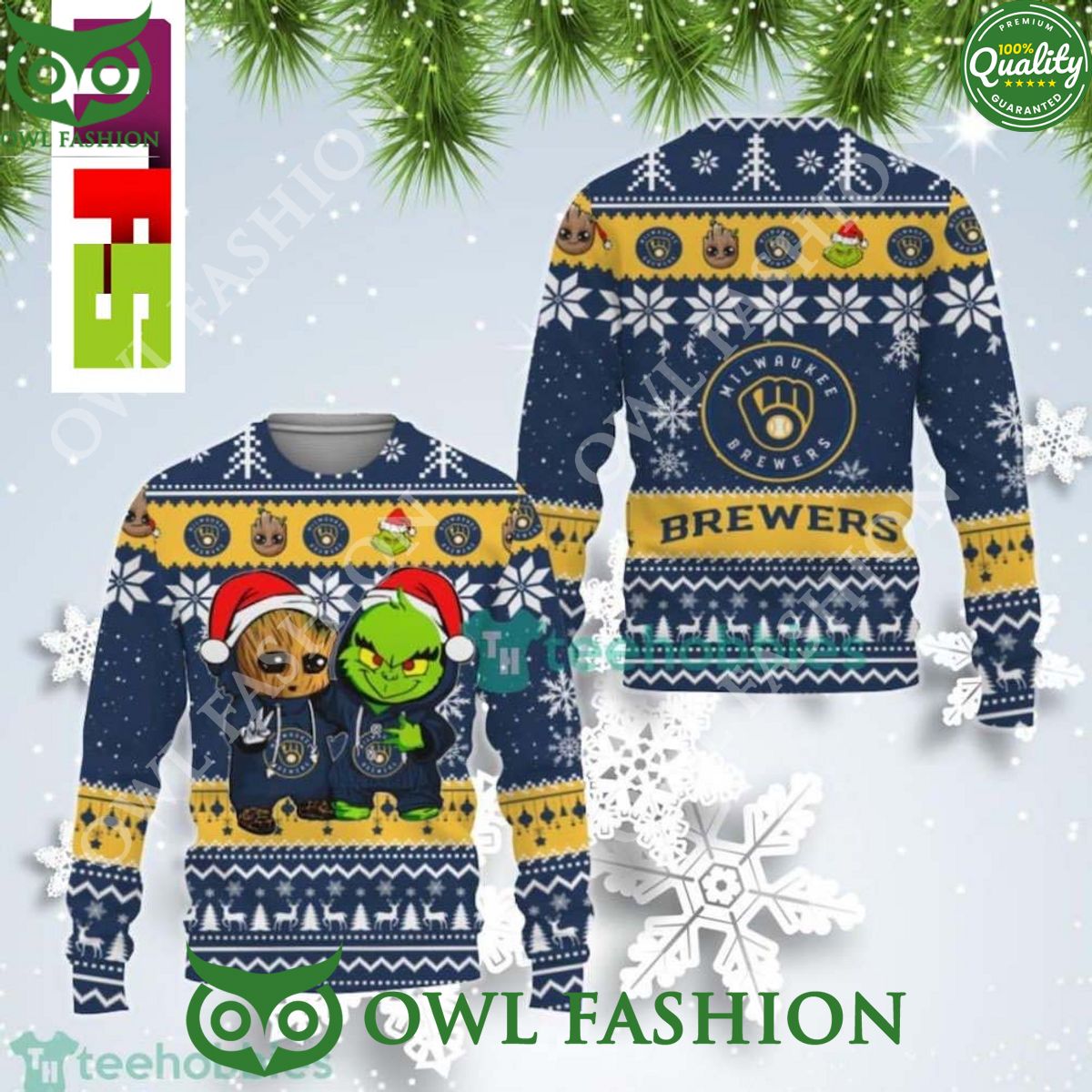 MLB Milwaukee Brewers Baby Groot And Grinch Best Friends Ugly Christmas Sweater 2023
