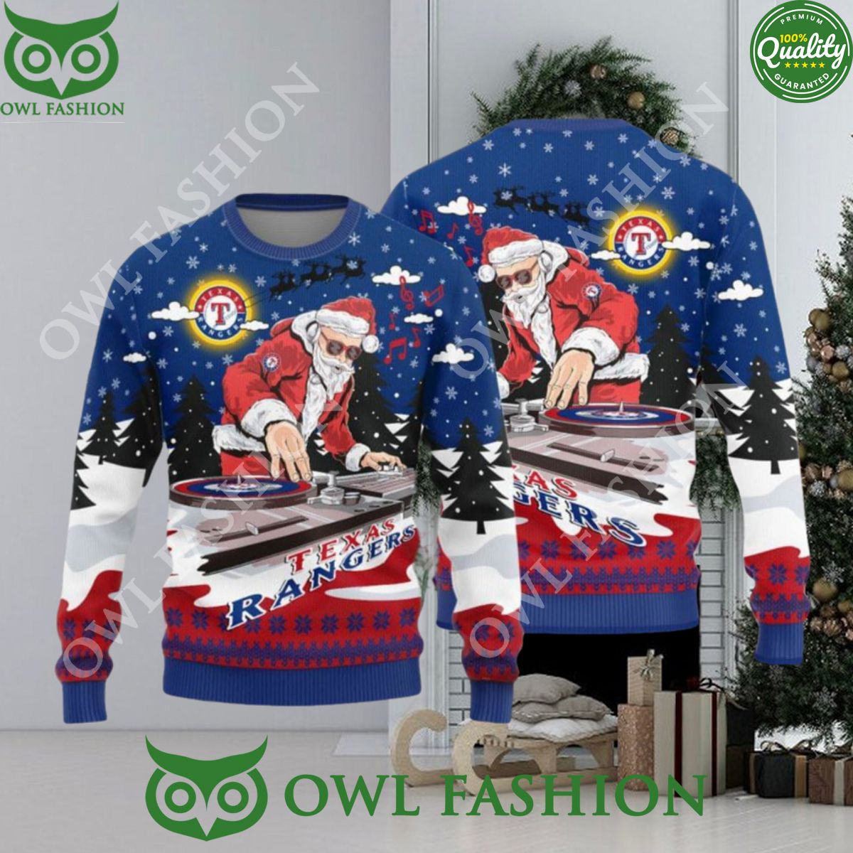 MLB Texas Rangers Christmas Funny DJ Santa New Style Sweater