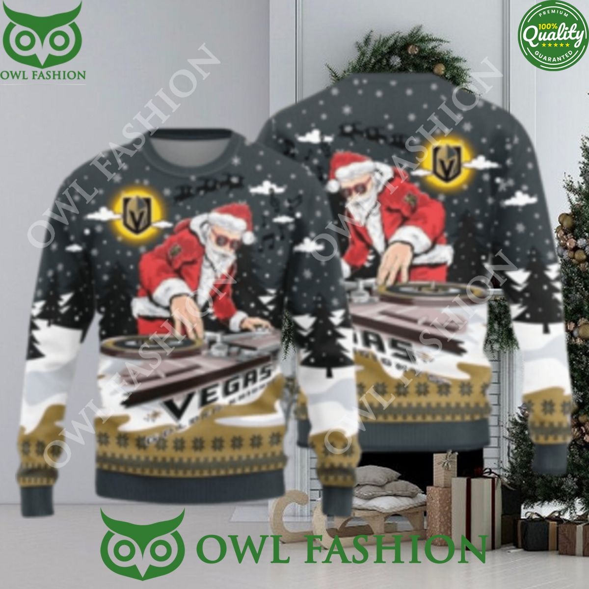MLB Vegas Golden Knights Christmas Funny DJ Santa New Style Sweater