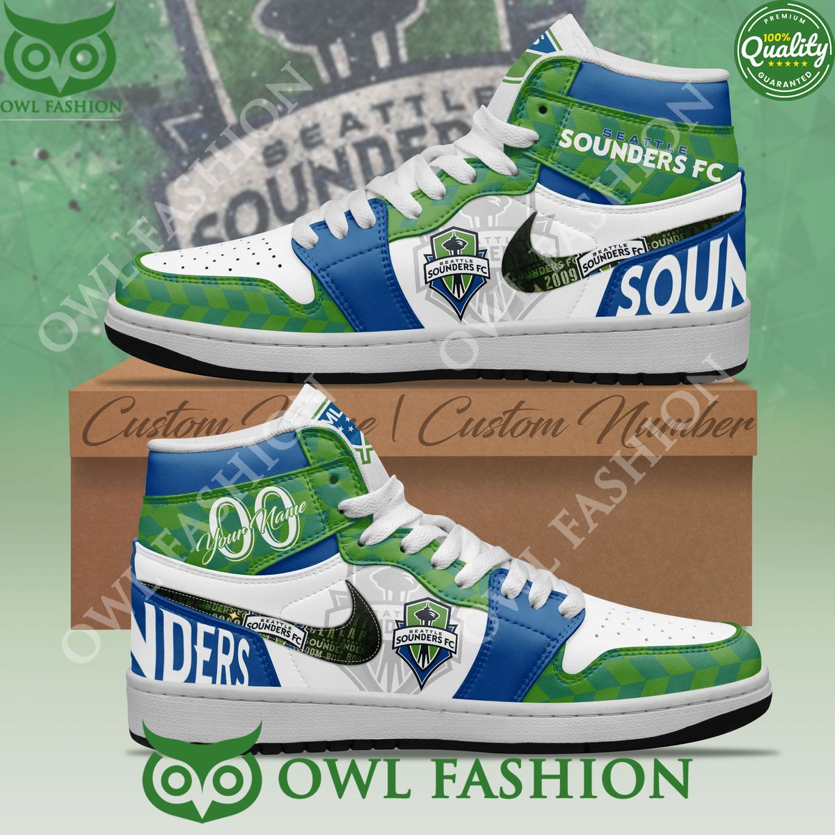 MLS Seattle Sounders FC Shoes Air Jordan 1 Customized Limited High Top