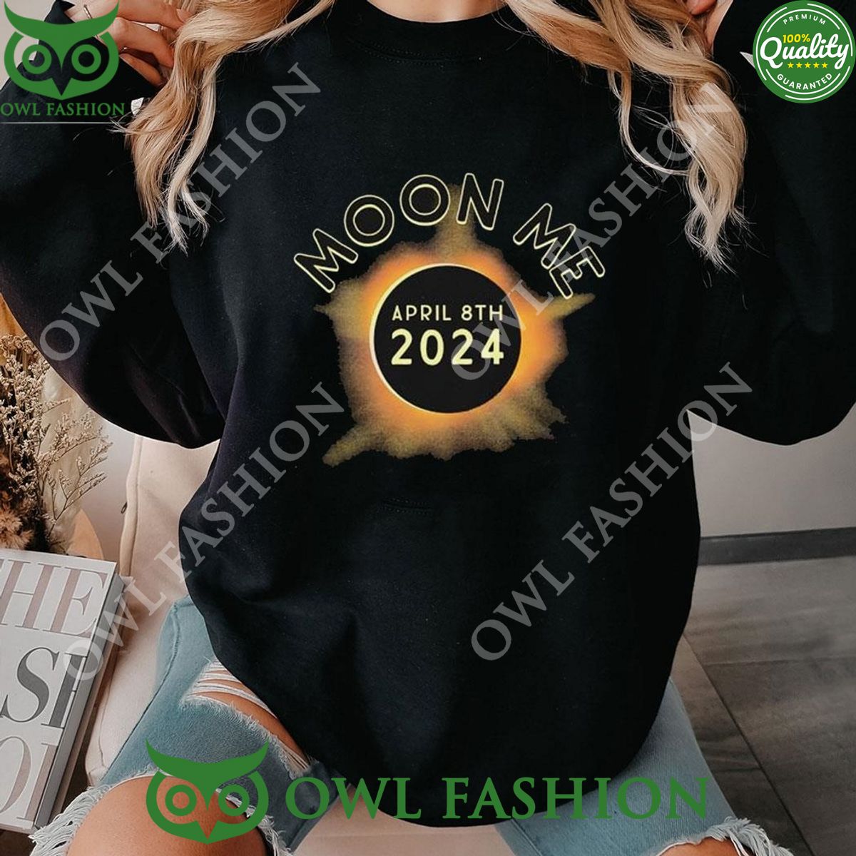 Moon Me April 8th Eclipse 2024 Shirt Ladies Tee Hoodie