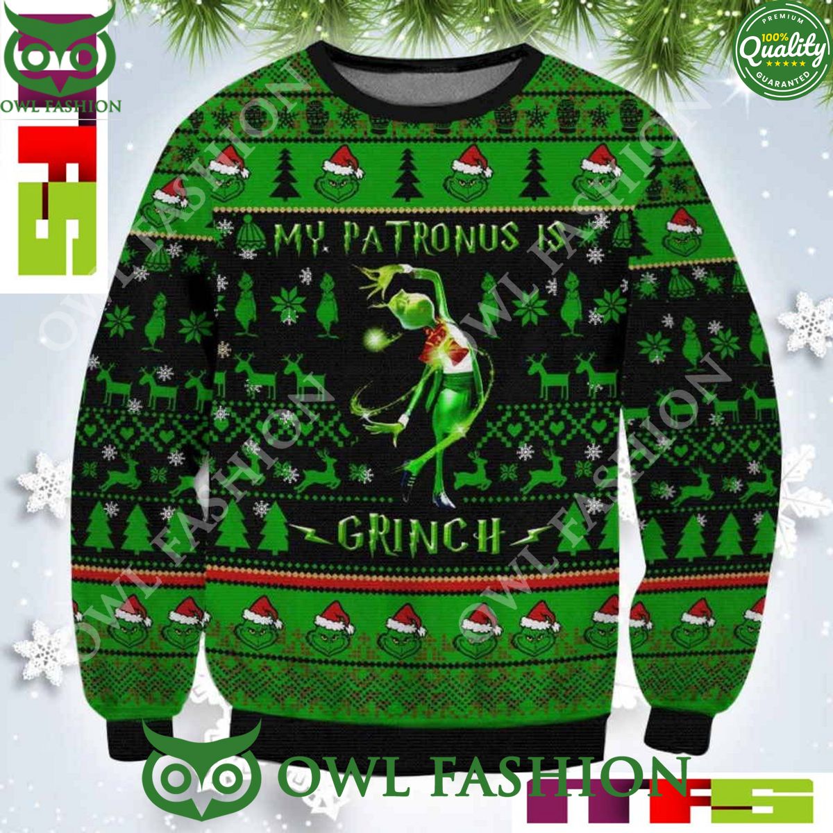 My Patronus Is Grinch Funny Christmas Ugly Sweater 2023