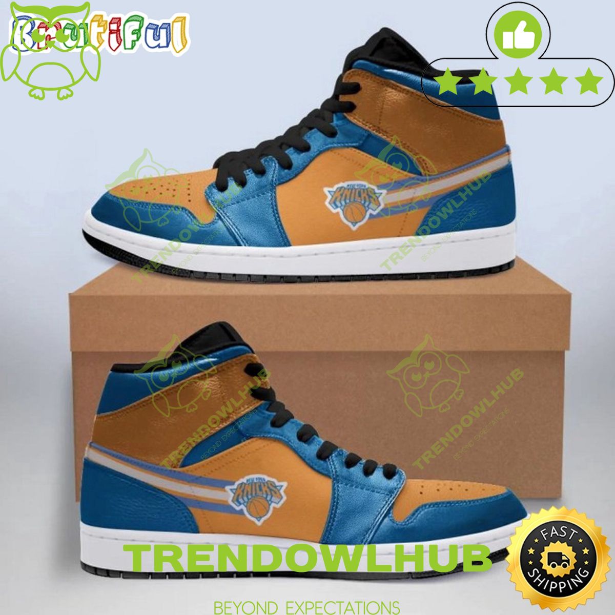 NBA New York Knicks Orange Bllue Air Jordan 1 High Sneakers Classic Air Jordan Sneakers