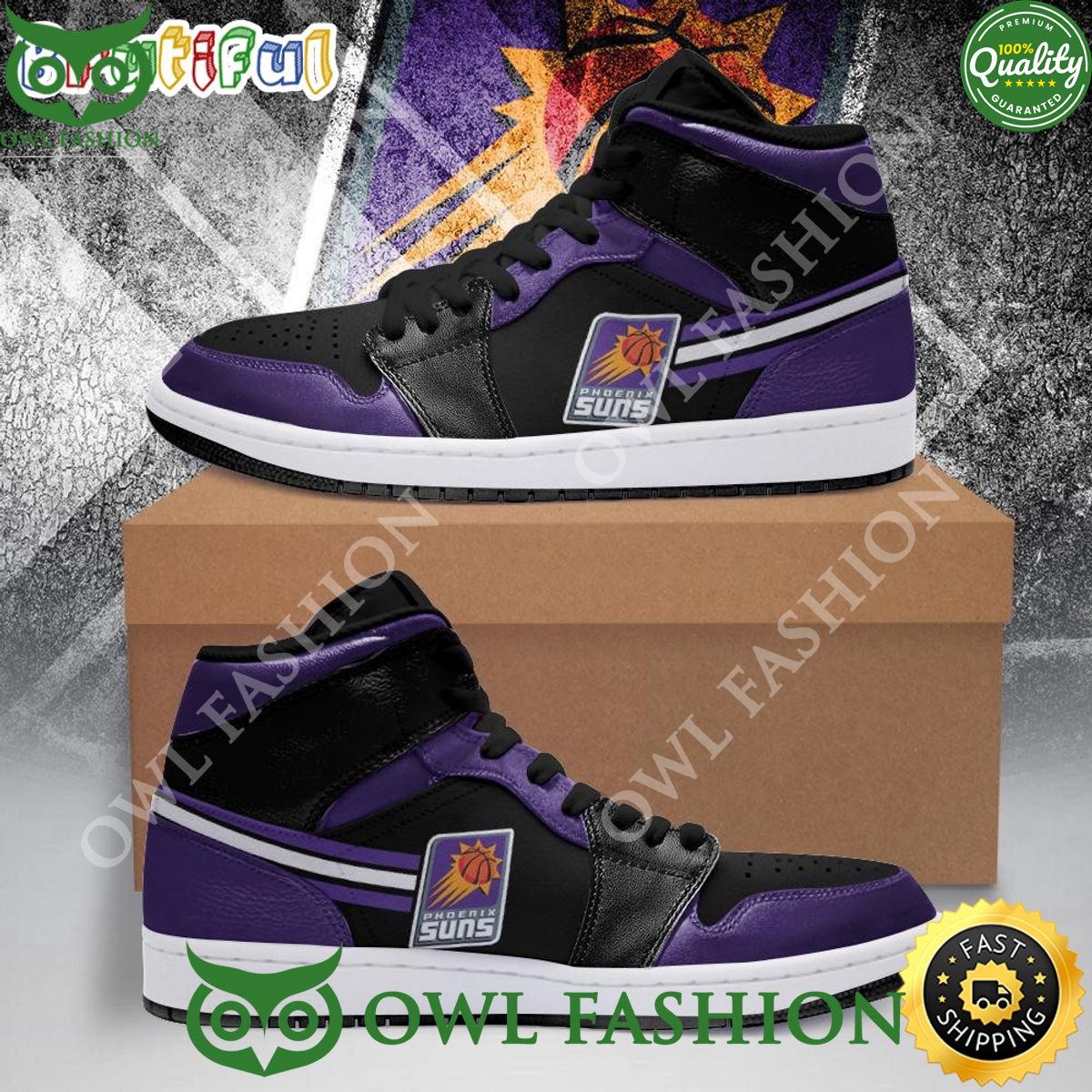 NBA Phoenix Suns Purple Black Air Jordan 1 High Sneakers