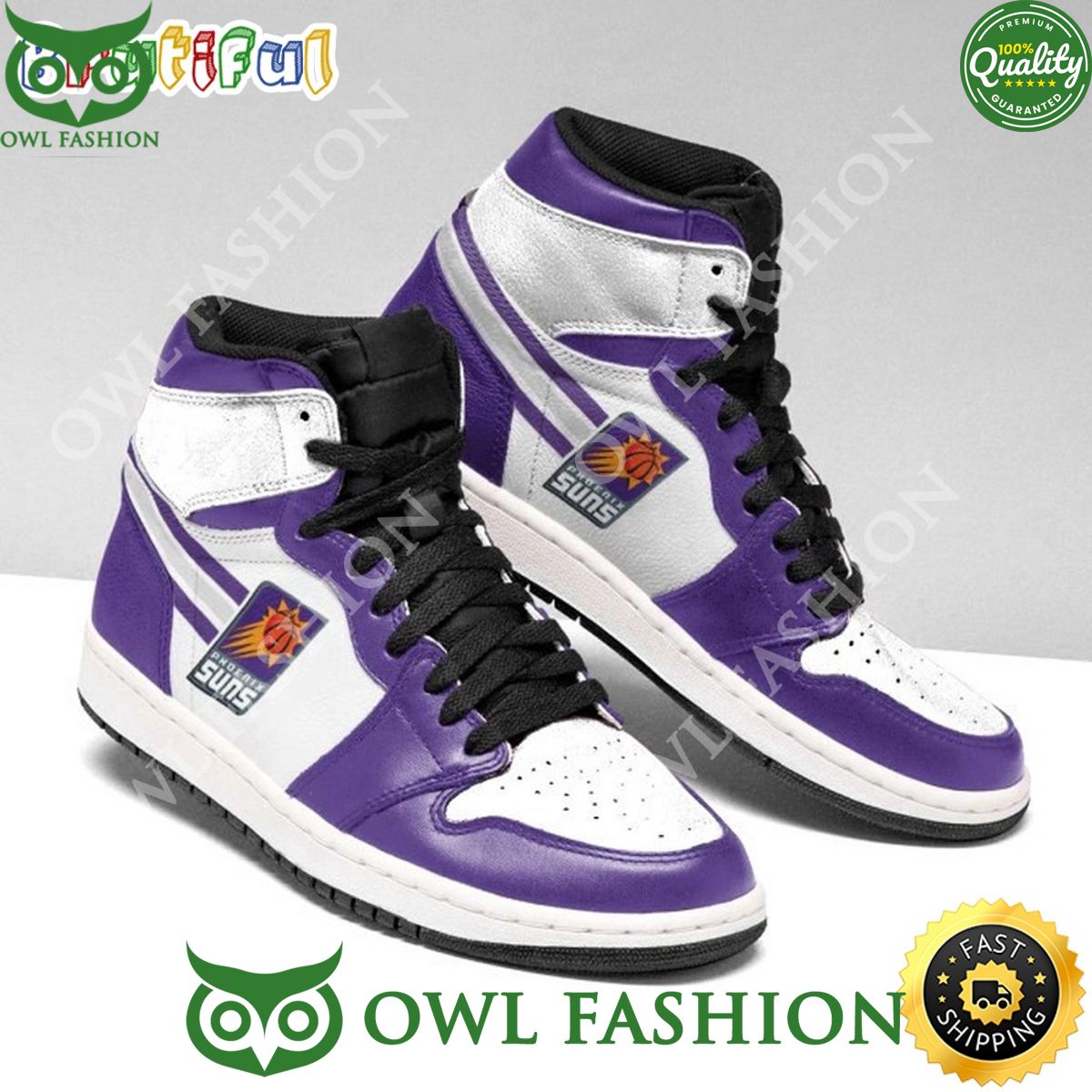 NBA Phoenix Suns White Purple Air Jordan 1 High Sneakers