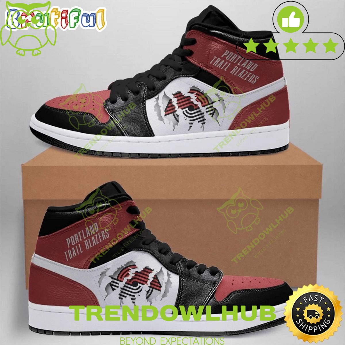 NBA Portland Trail Blazers White Red Scratch Air Jordan 1 High Sneakers