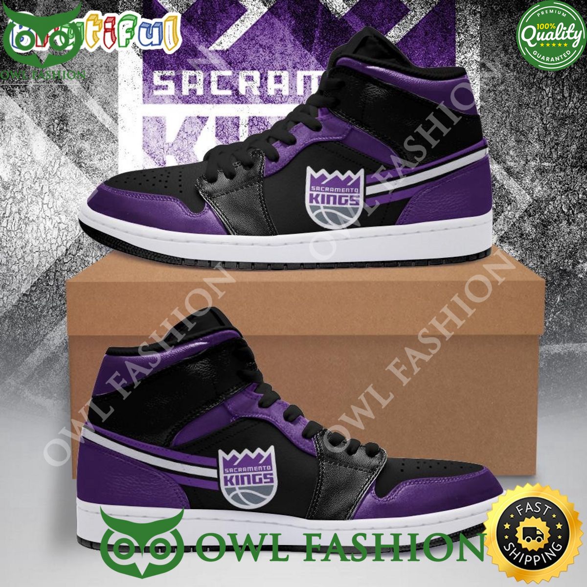 NBA Sacramento Kings Black Purple Air Jordan 1 High Sneakers