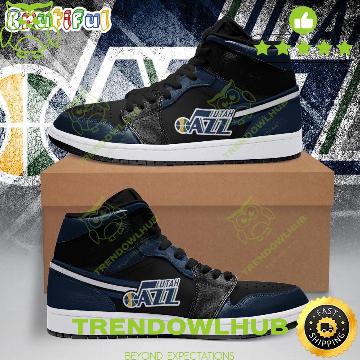 NBA Utah Jazz Black Navy Air Jordan 1 High Sneakers