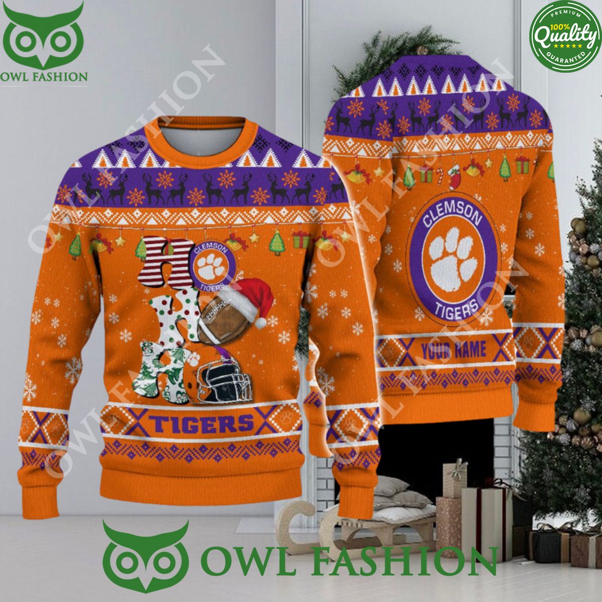 NCAA Clemson Tigers HO HO HO Ugly Christmas Custom Sweater Jumper