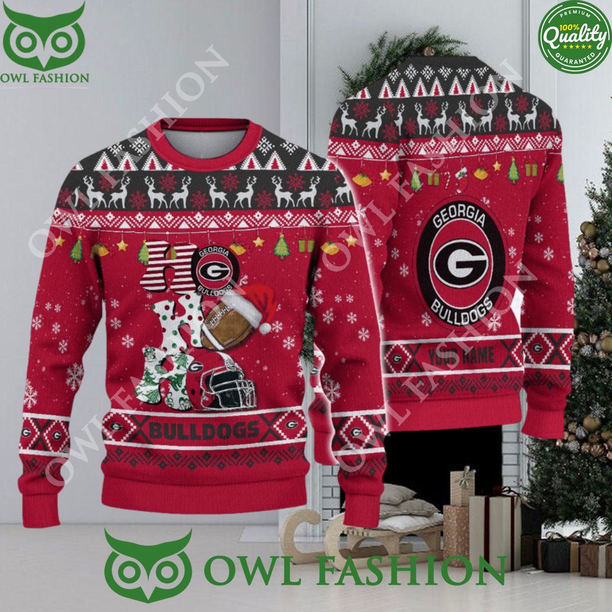 NCAA Georgia Bulldogs HO HO HO Custom Ugly Christmas Sweater Jumper