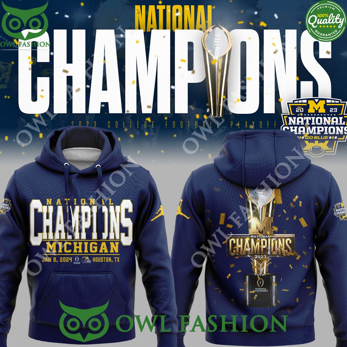 NCAA Michigan Wolverines football NATIONAL CHAMPIONSHIP Cup Blue Printed Hoodie