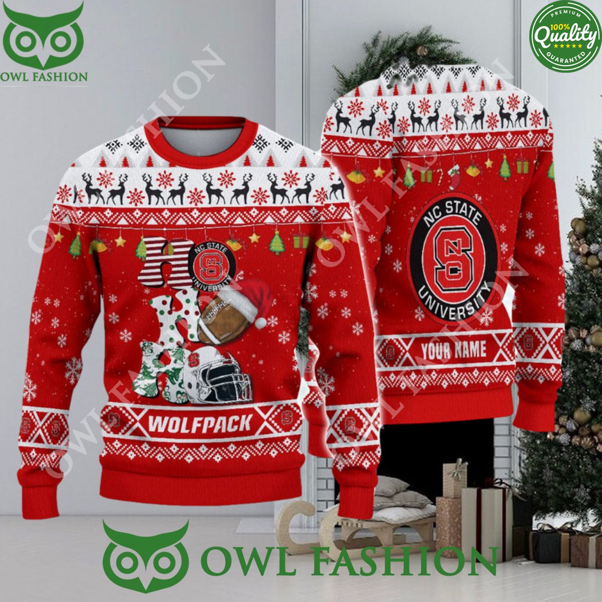 NCAA NC State Wolfpack HO HO HO Custom Ugly Christmas Sweater Jumper