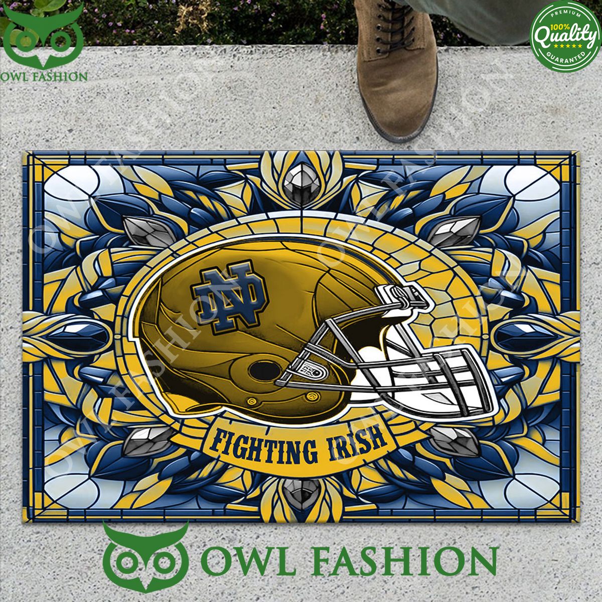 NCAA Notre Dame Fighting Irish Stained Glass Football Helmet Doormat