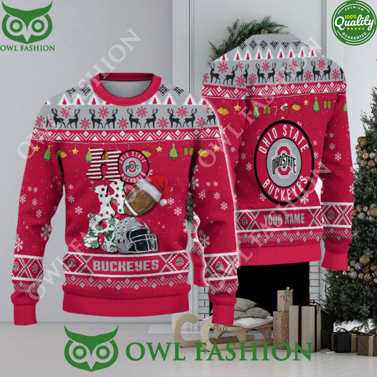 NCAA Ohio State Buckeyes HO HO HO Custom Ugly Christmas Sweater Jumper