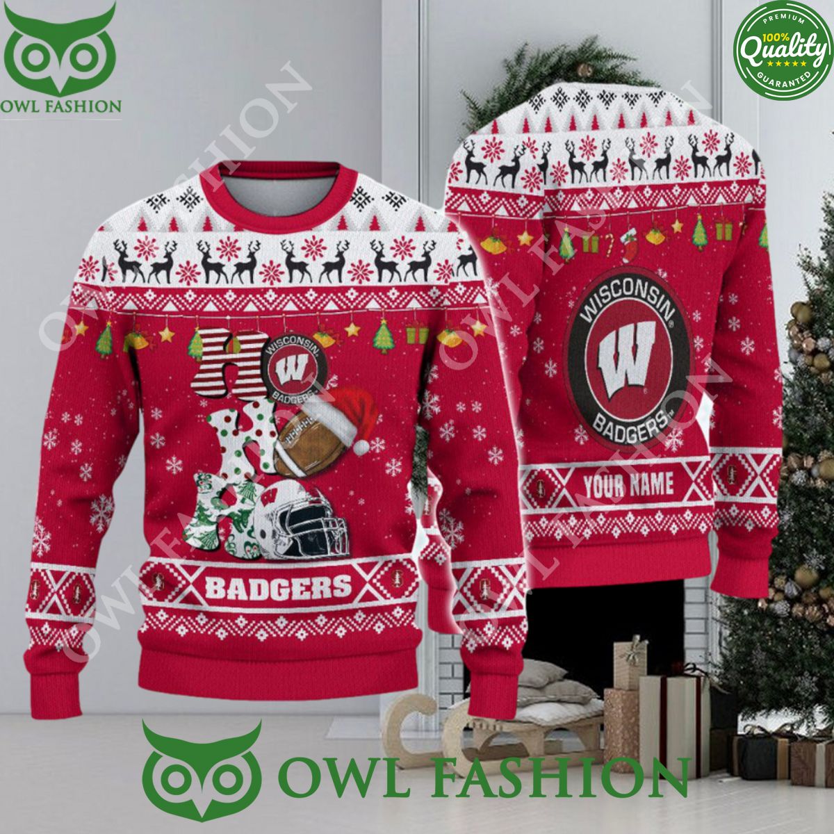 NCAA Wisconsin Badgers HO HO HO Custom Ugly Christmas Sweater Jumper