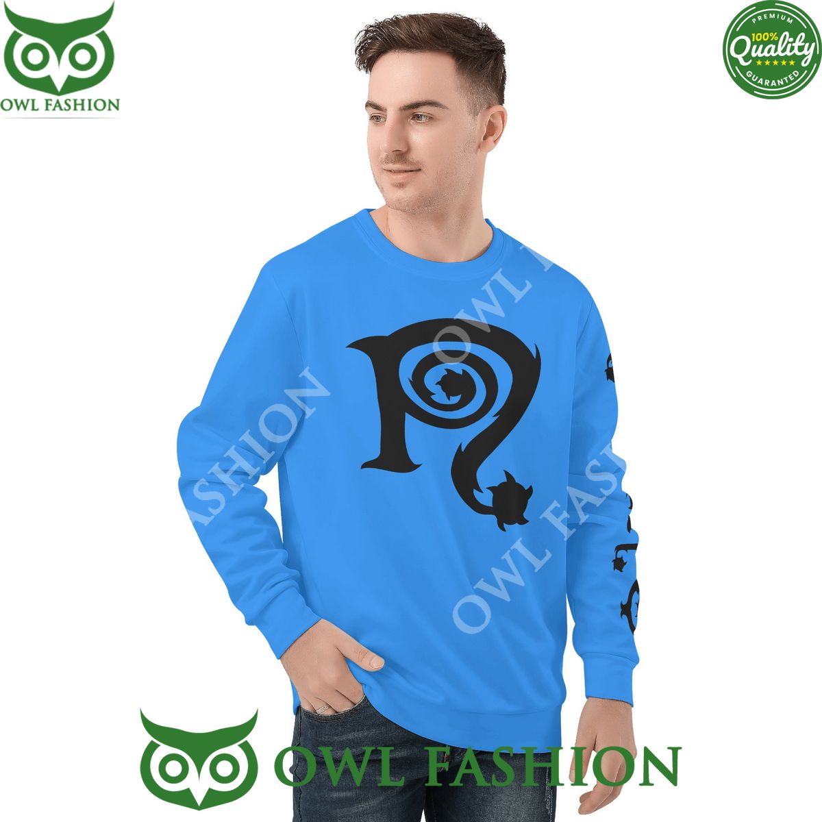 Necro Light Blue Black N LogoMen's All Over Print Sweater