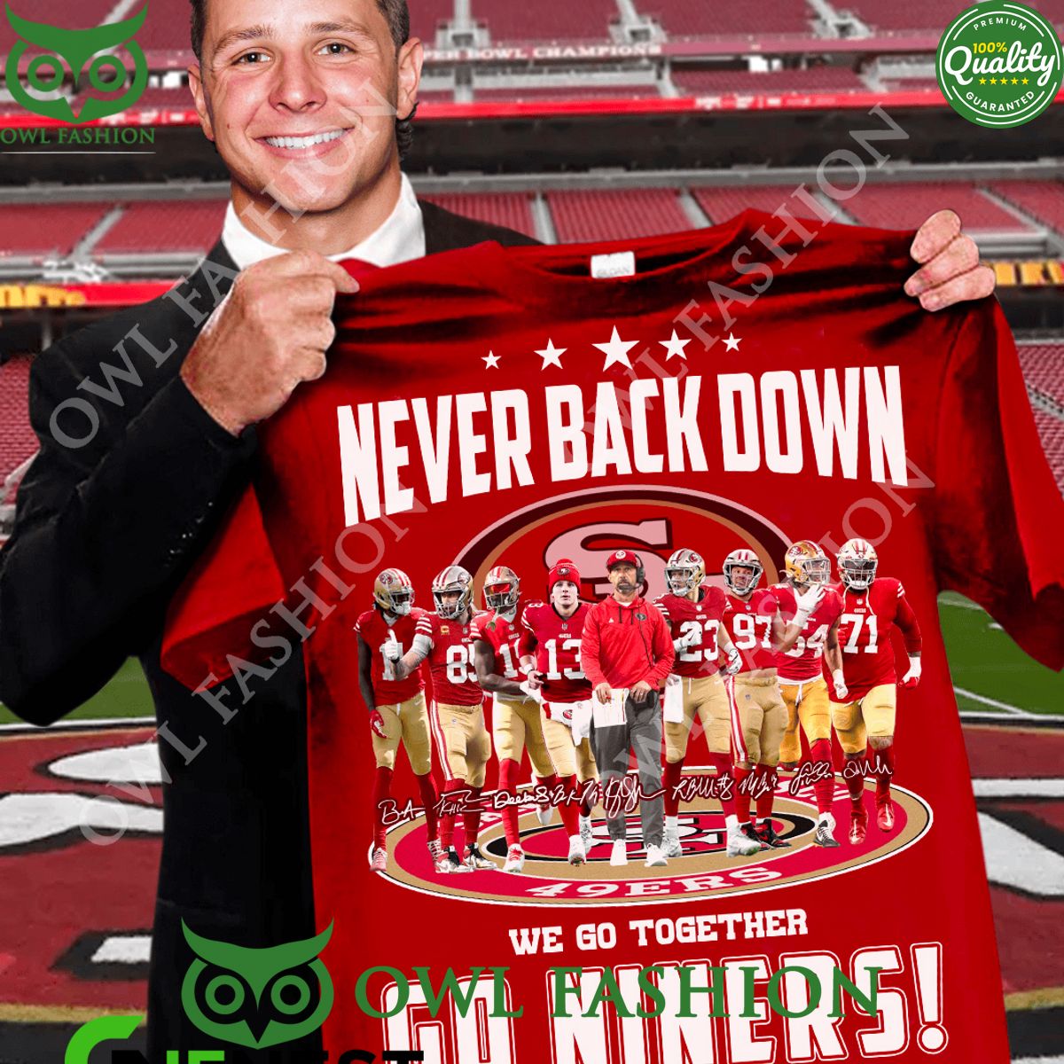 Never back down San Francisco 49ers Go together go niners win or lose t shirt