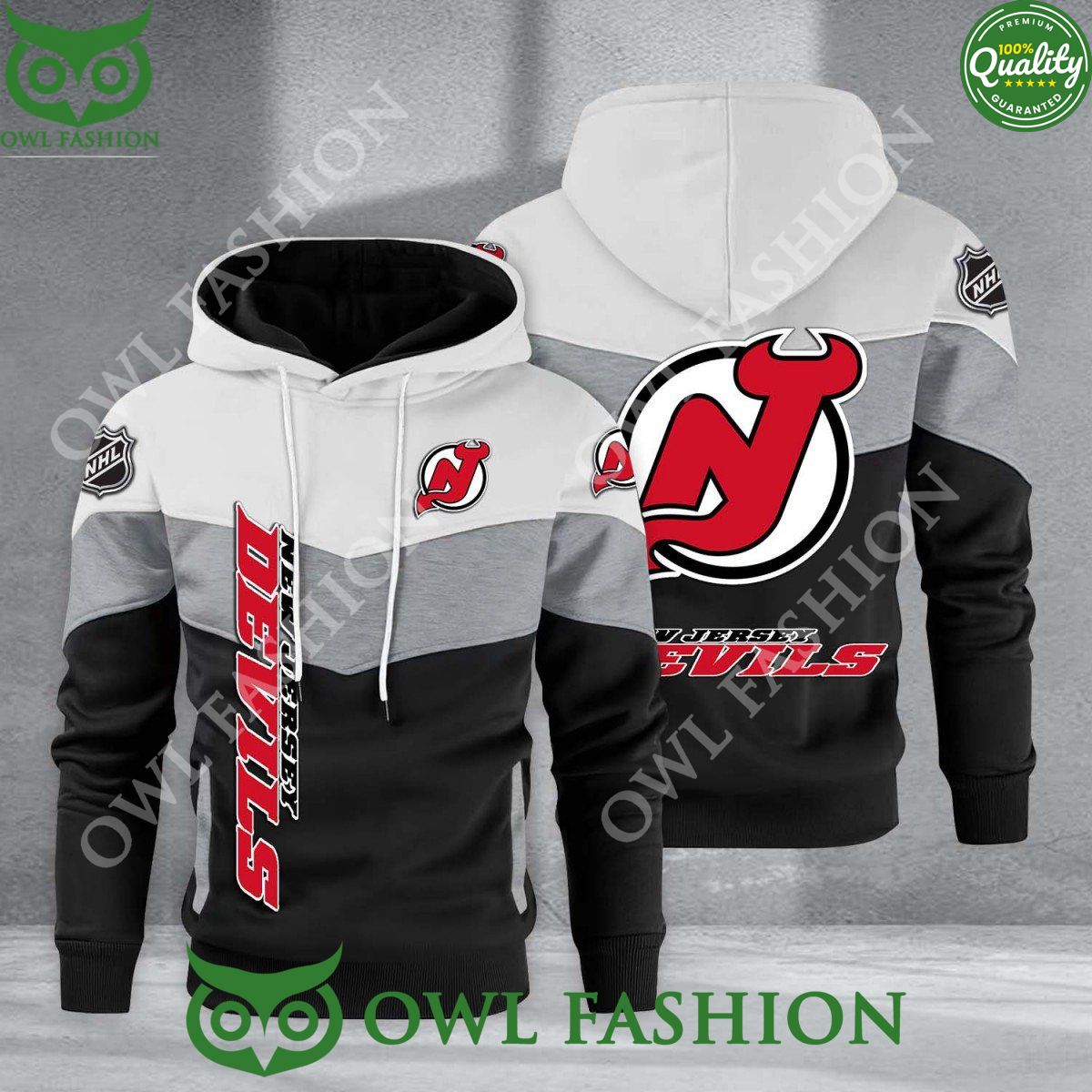 New Jersey Devils NHL Hockey Black White Printed Hoodie