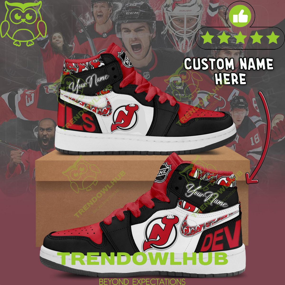 New Jersey Devils NHL Team Nike Custom High Top Air Jordan