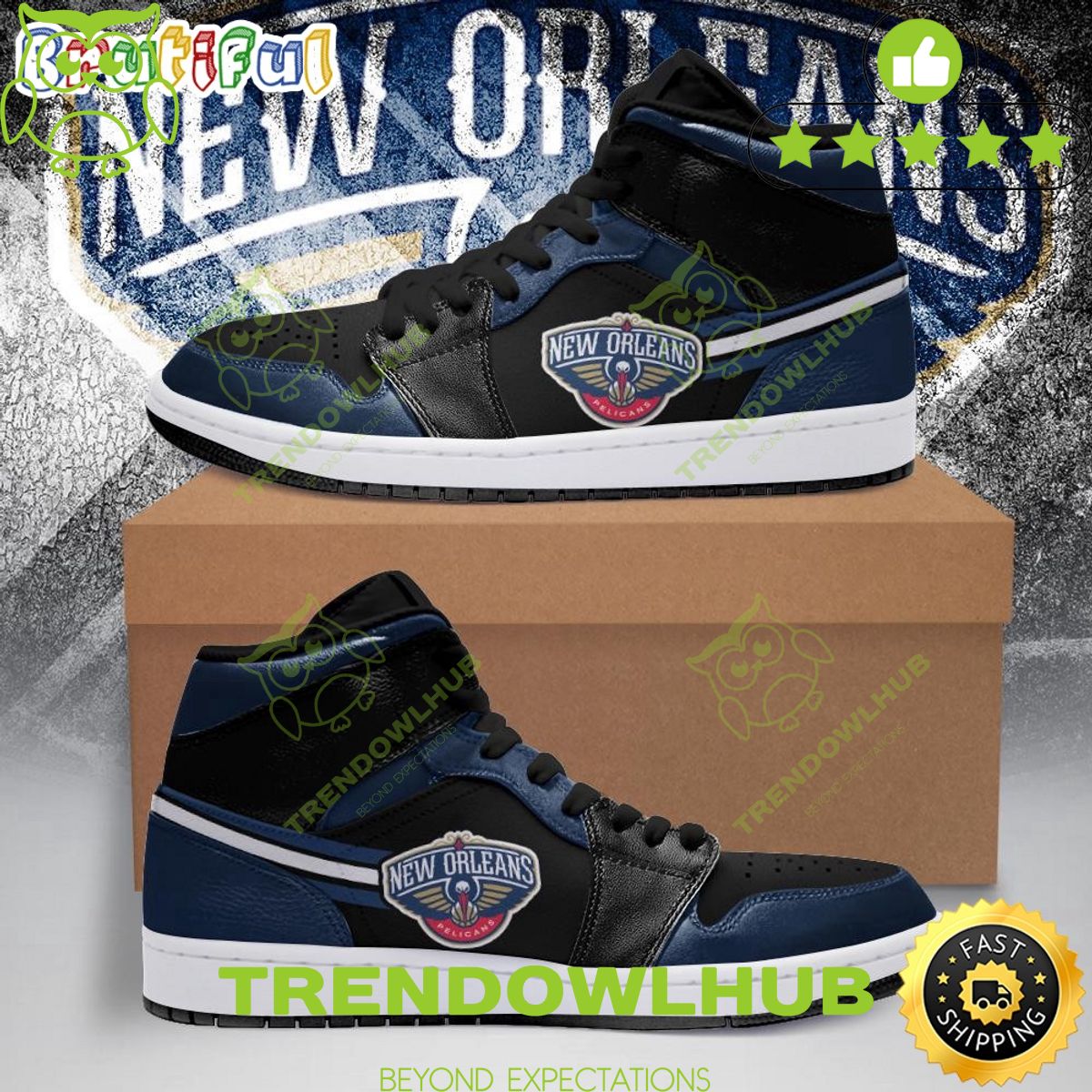 New Orleans Pelicans 2024 Black Navy Air Jordan 1 High NBA Sneakers