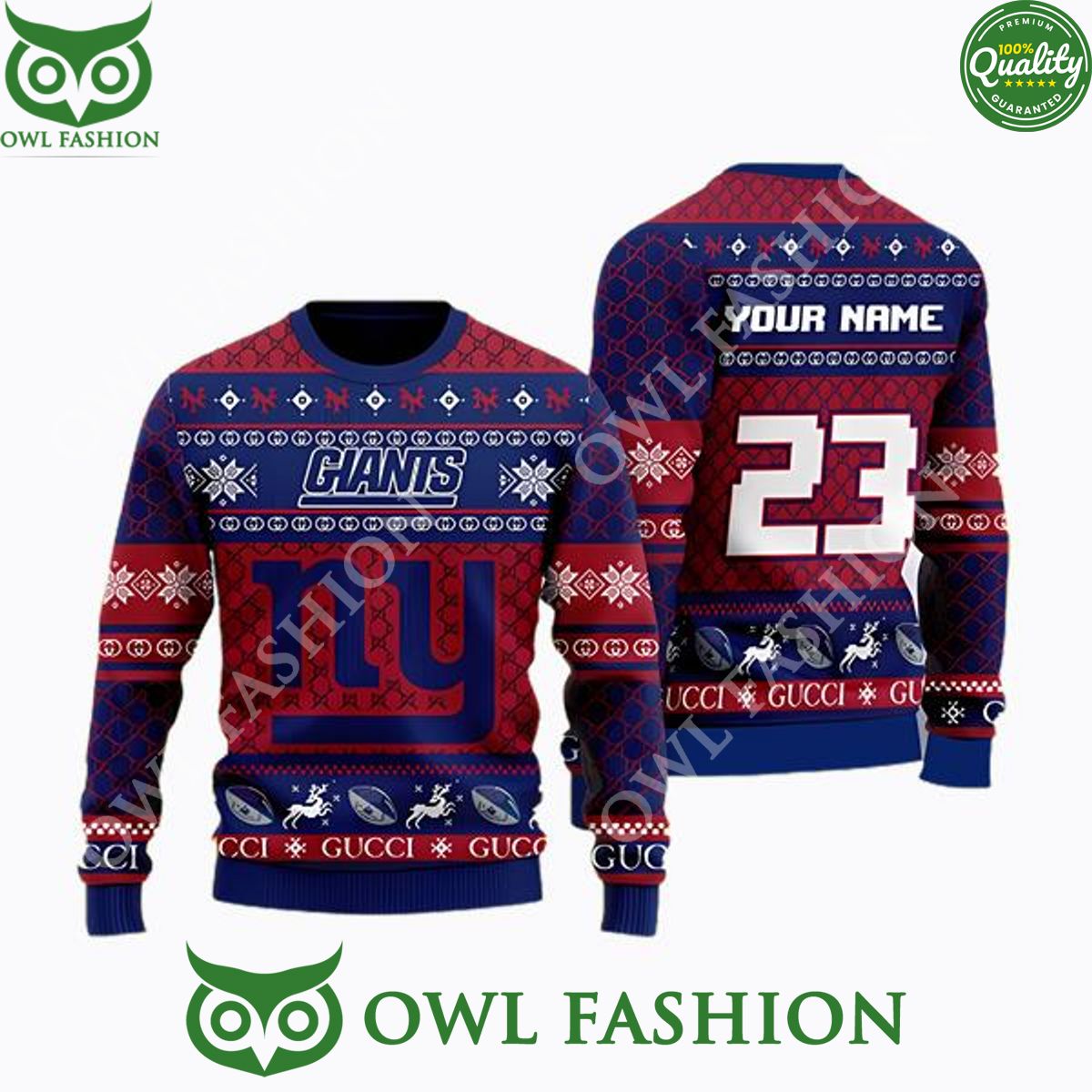 New York Giants Gucci Christmas Sweater Jumper Custom Name and Number