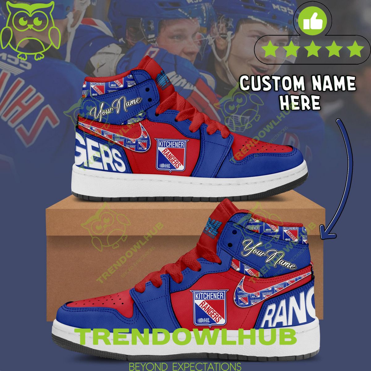 New York Rangers NHL Team Nike Custom Air Jordan High Top