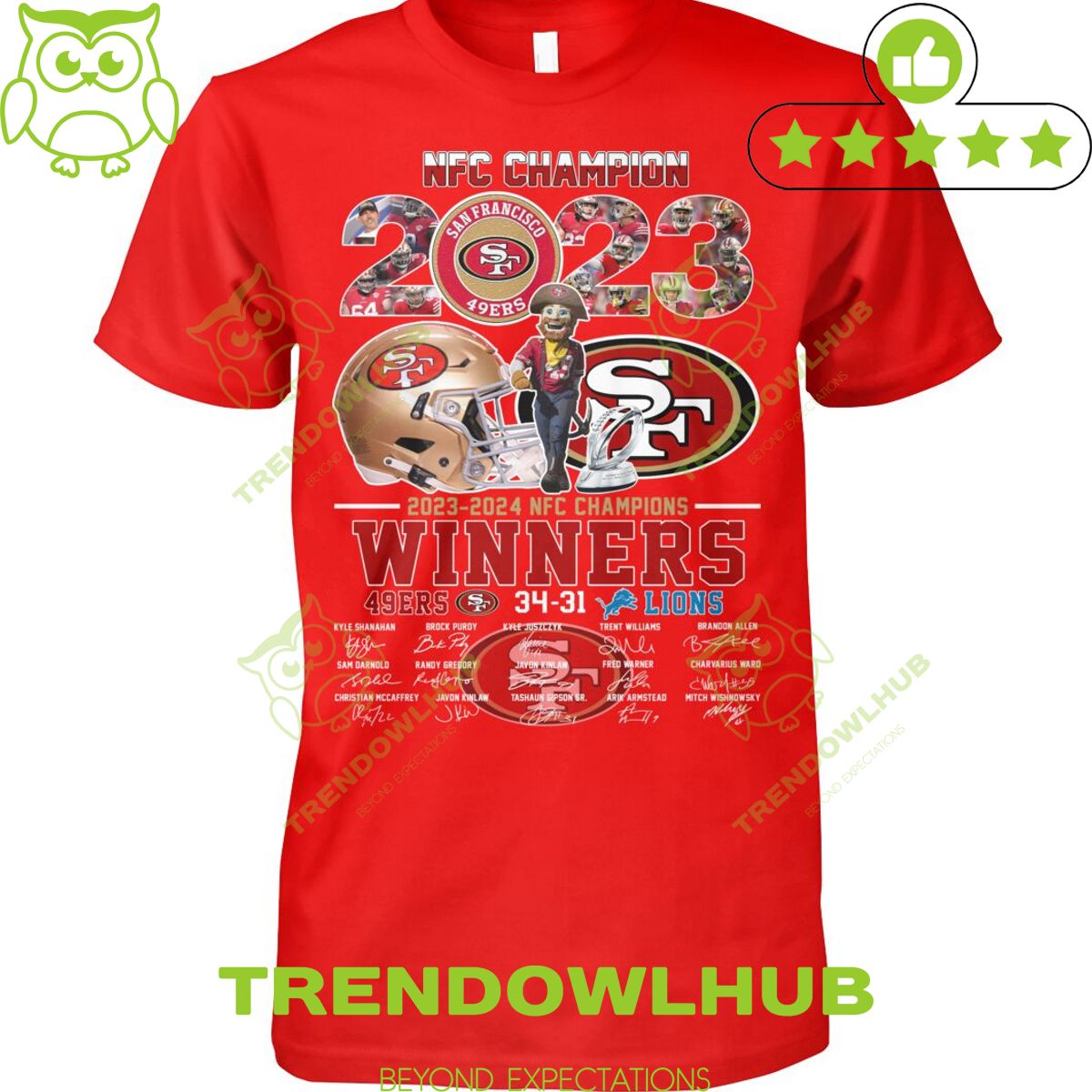 NFC Champions 2023 2024 49ers Lions 34 31 Winners t shirt