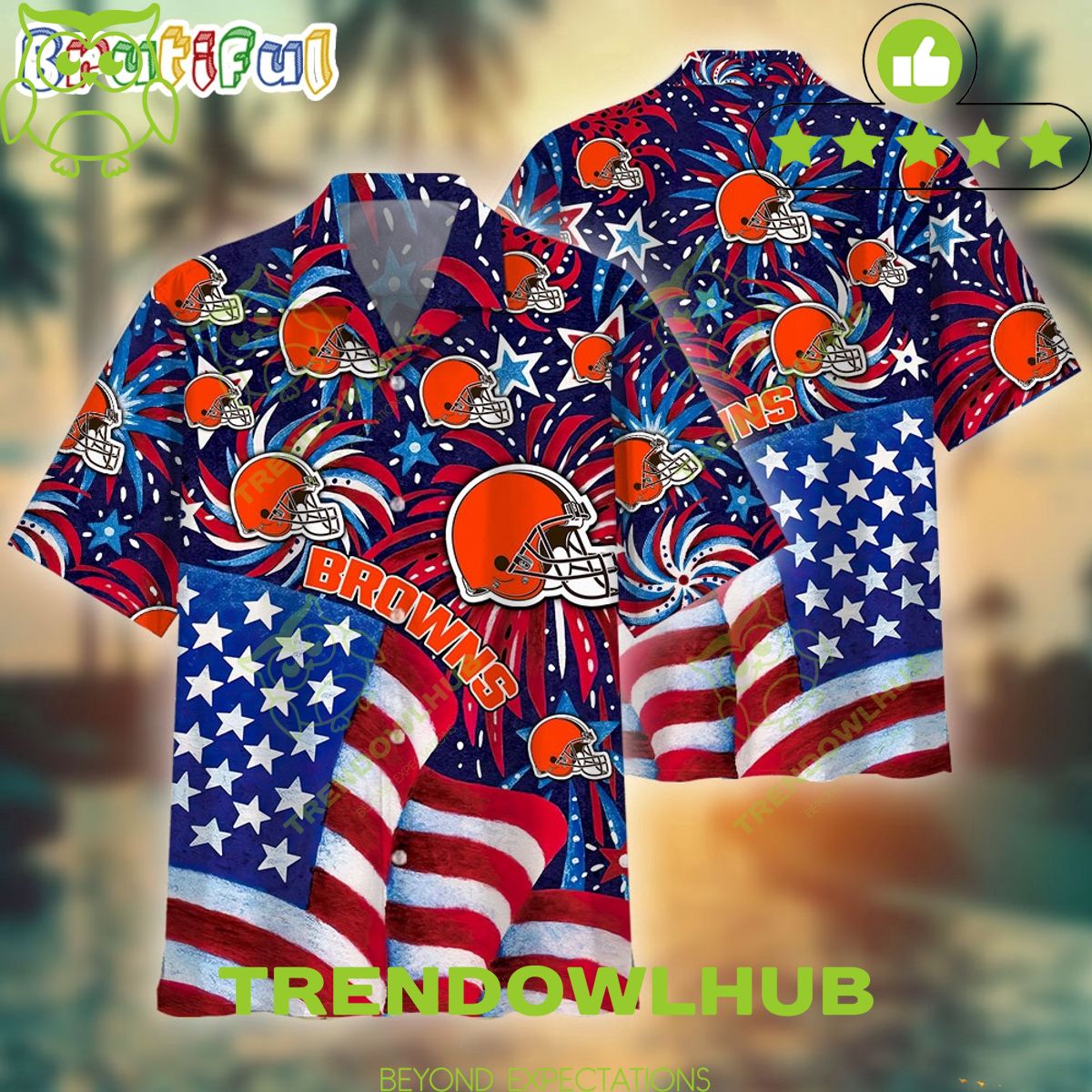 NFL Cleveland Browns Independence Day Memorial Firework Tropical Football Aloha Hawaiian Shirt