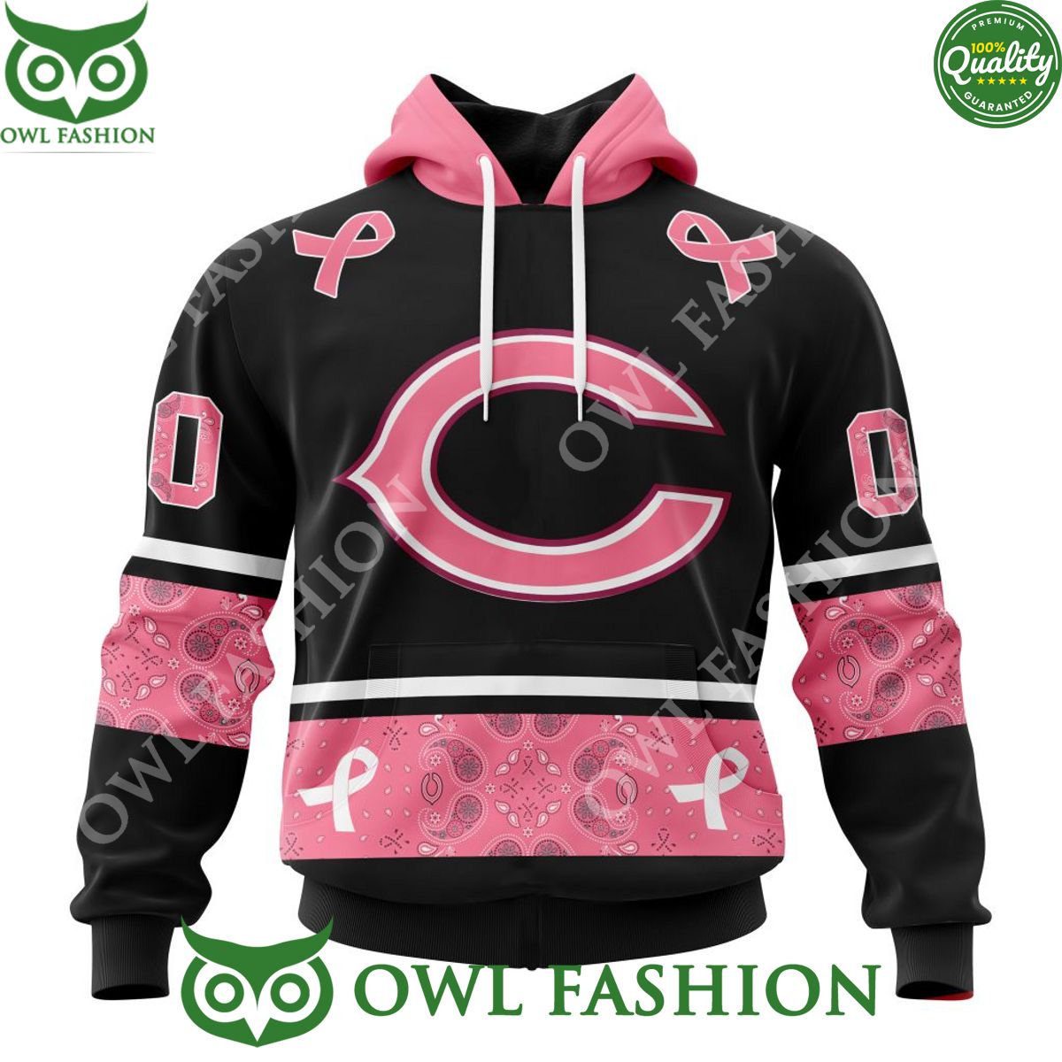 NFL Custom Name Number Chicago Bears Pink Breast Cancer 3D Hoodie Shirt
