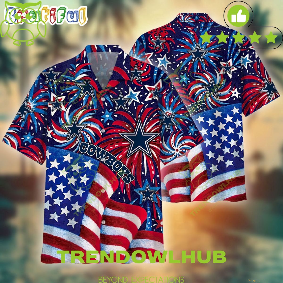 NFL Dallas Cowboys Memorial Firework Independence Day Tropical Football Aloha Hawaiian Shirt