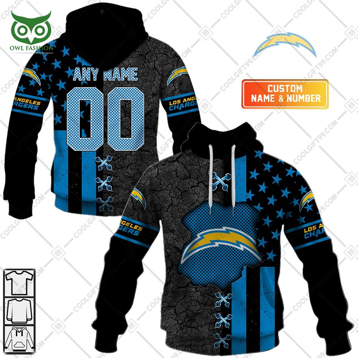 NFL flag Custom Los Angeles Chargers printed hoodie shirt