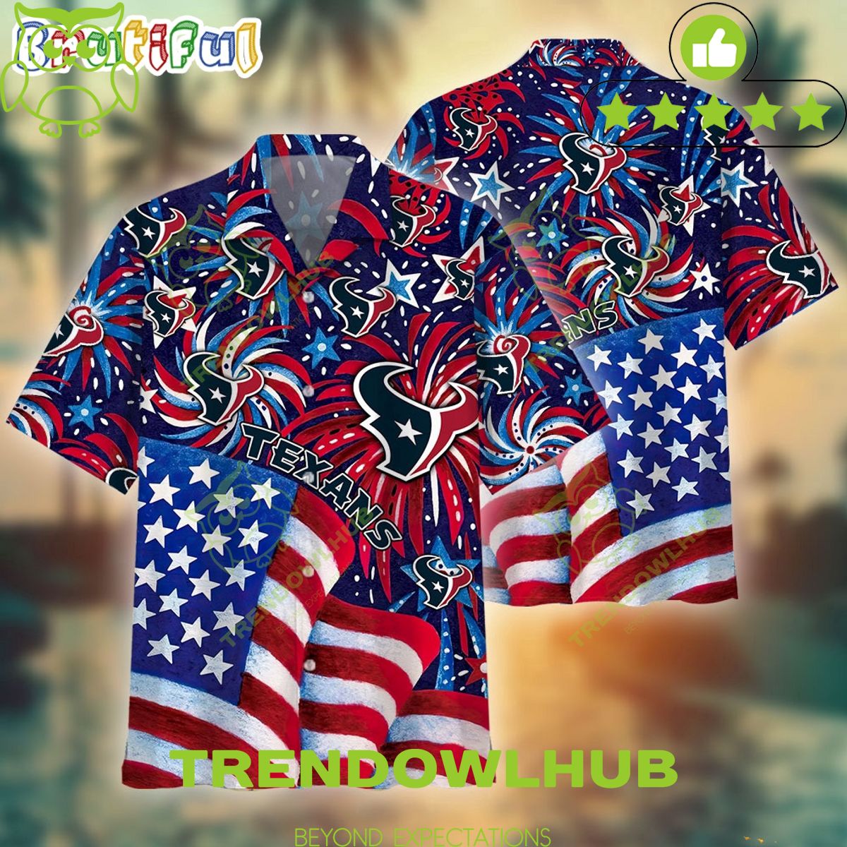 NFL Houston Texans Independence Day Memorial Firework Tropical Football Aloha Hawaiian Shirt