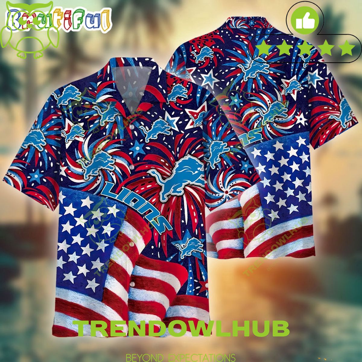 NFL Independence Day Detroit Lions Memorial Firework Tropical Football Aloha Hawaiian Shirt