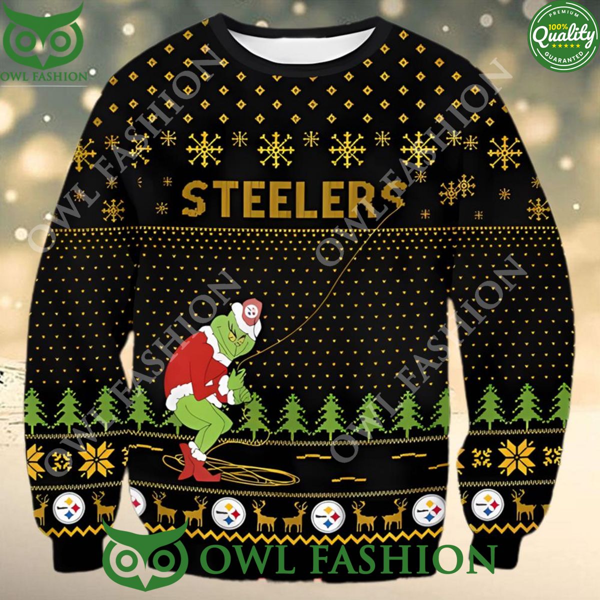 NFL Pittsburgh Steelers x The Grinch Snowflakes Ugly Christmas Sweater Jumper