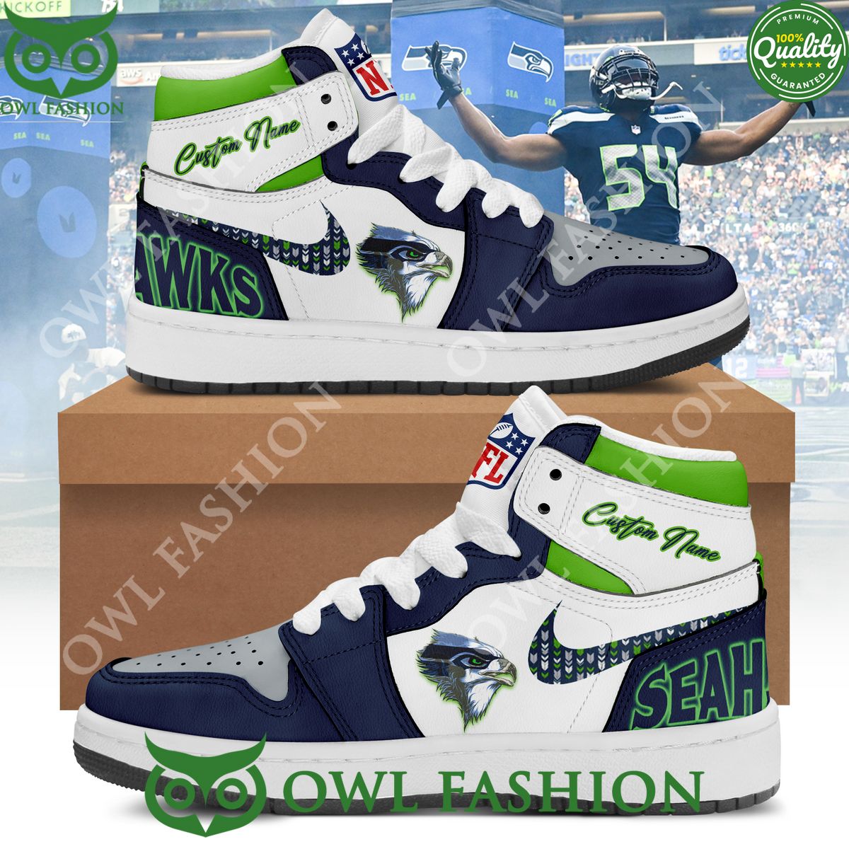NFL Seattle Seahawks Air Jordan 1 Shoes High Top Custom Name